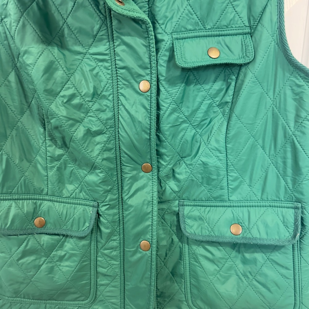 Talbots Womens Green Quilted Fleece Lined Puffer Vest Size L VN300 Zip & Snap - Picture 4 of 5